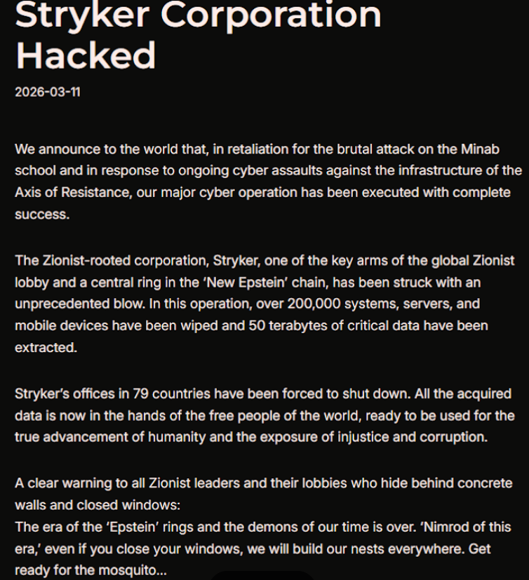 Iran-Backed Group Claims Cyber Attack on Medical Firm Stryker